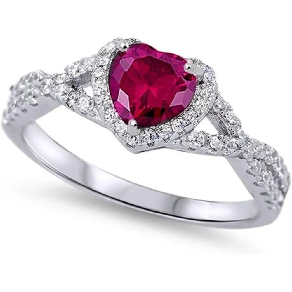 Sterling Silver Heart Halo Cubic Zirconia Promise Ring
